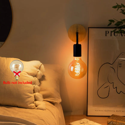 Vintage Wood Wall Sconce Lamp – Adjustable E27 Fixture