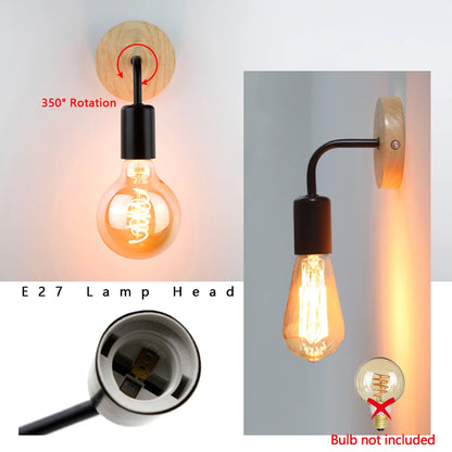Vintage Wood Wall Sconce Lamp – Adjustable E27 Fixture