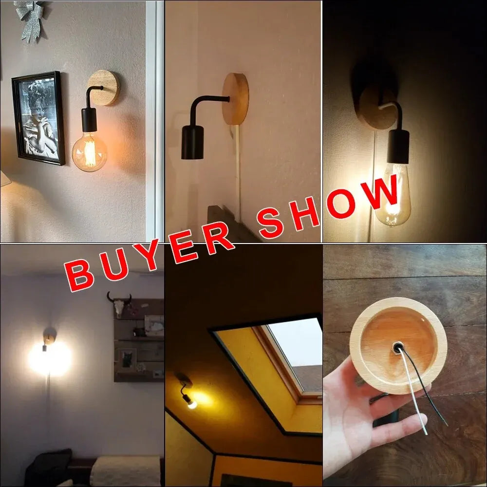 Vintage Wood Wall Sconce Lamp – Adjustable E27 Fixture