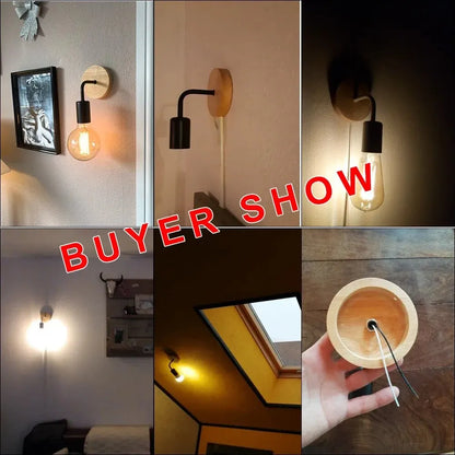 Vintage Wood Wall Sconce Lamp – Adjustable E27 Fixture